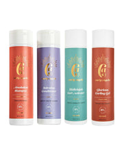 The Curly Angels Classic Set, featuring Absolution Shampoo, Salvation Conditioner, Glorious Curling Gel. and Hallelujah Curl activator against a white background - vegan haircare, cruelty-free